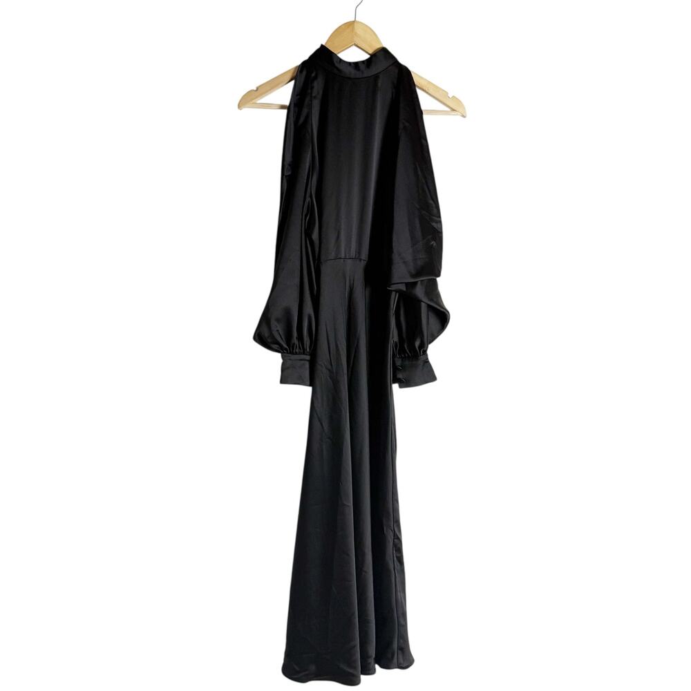 Arias New York Black Mock Neck Cold Shoulder Long Sleeve Cocktail Midi Dress 2 - Picture 6 of 16